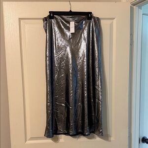 LOFT Metallic Silver Maxi Skirt